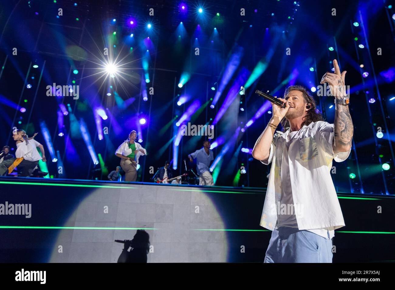 Tyler Hubbard tritt am 1. Tag des CMA Fests im Nissan Stadium am Donnerstag, den 8. Juni 2023 in Nashville, Tennessee auf. Foto: Amiee Stubbs/imageSPACE/MediaPunch Stockfoto