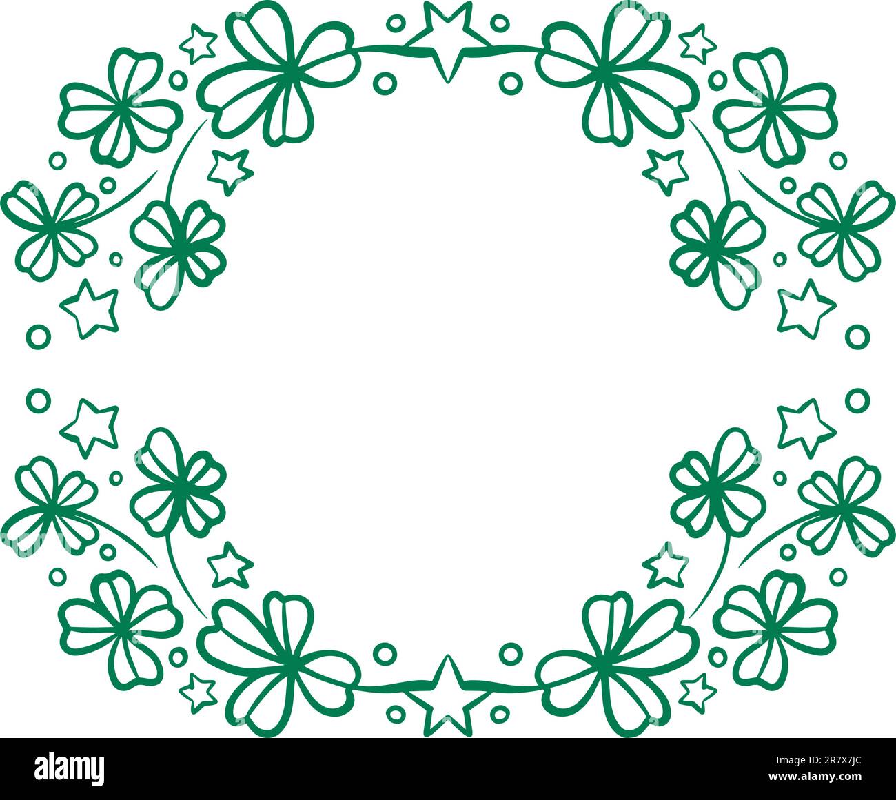 Kleekranke auf weißem Hintergrund. St. Patrick Grußkarte mit Shamrock-Kranz. Irisch. Flache Vektordarstellung. Gut für Text und Karten. Stock Vektor