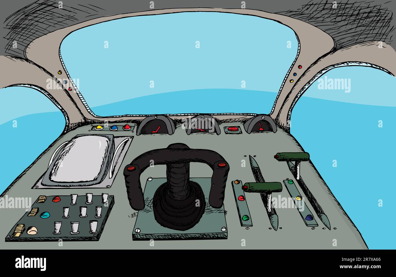 Pilot-Ansicht aus einem generischen Fantasy-Kontrollraum Stock Vektor