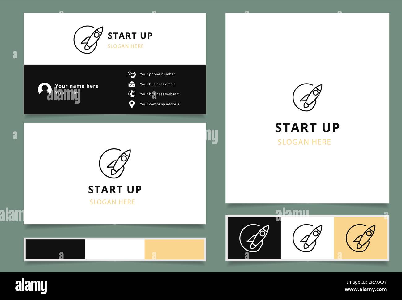 Beginnen Sie das Logo-Design mit einem editierbaren Slogan. Branding-Buch und Visitenkartenvorlage. Stock Vektor