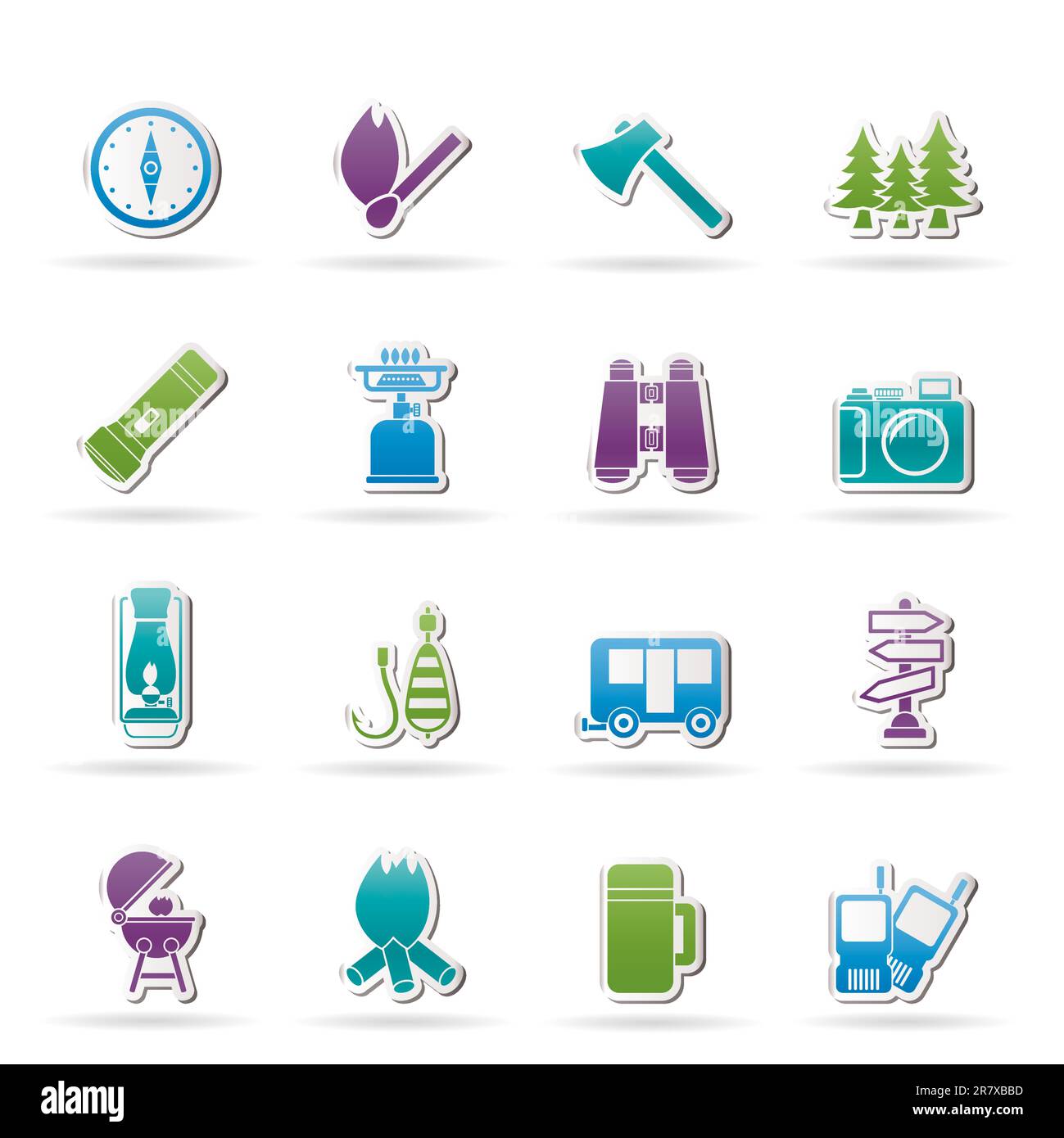 Camping, Reise und Tourismus Symbole - Vektor Icon Set Stock Vektor