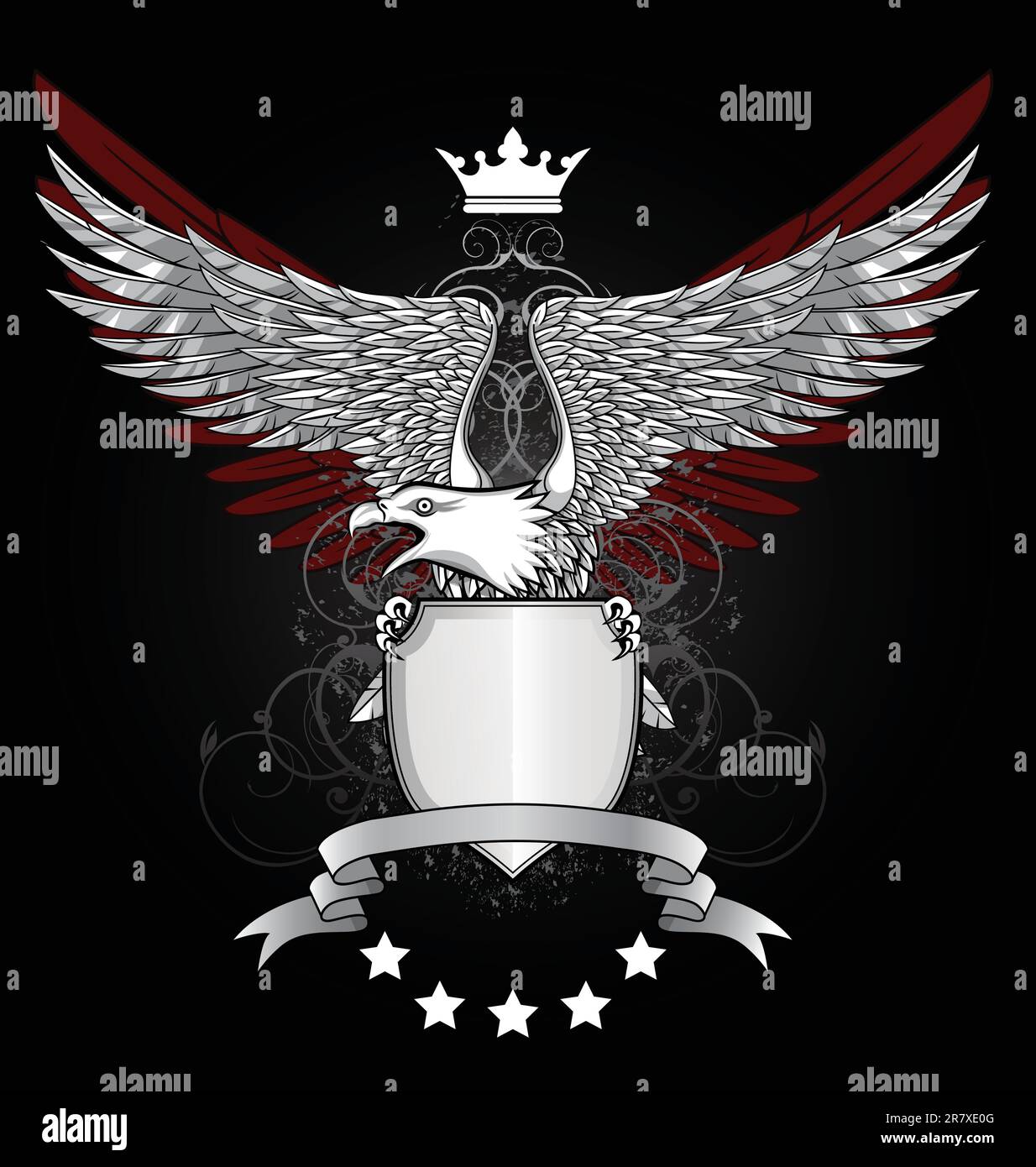 Eagle mit Emblem und Abschirmung Stock Vektor