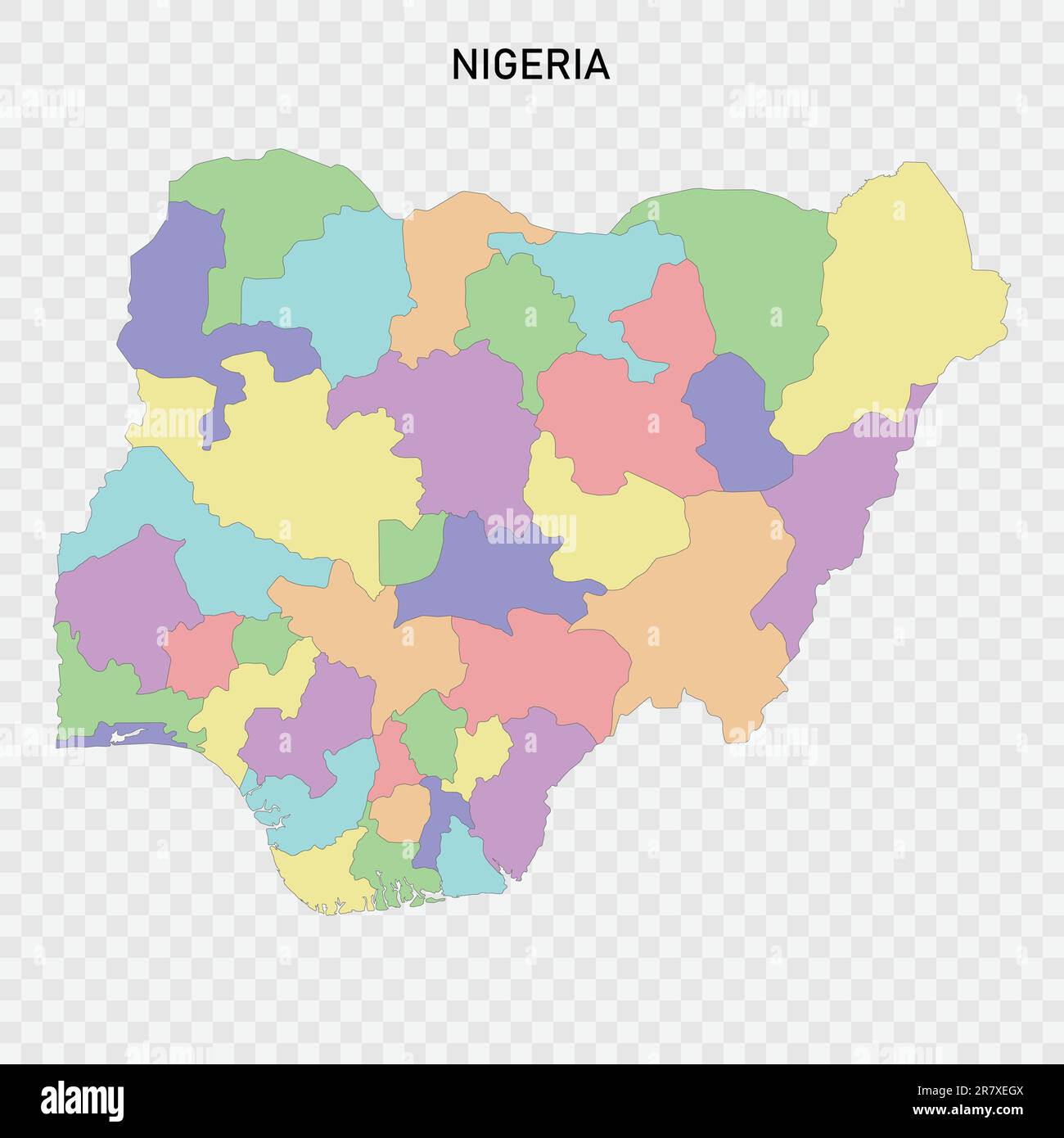 Isolierte farbige Karte Nigerias mit Grenzen der Regionen Stock Vektor