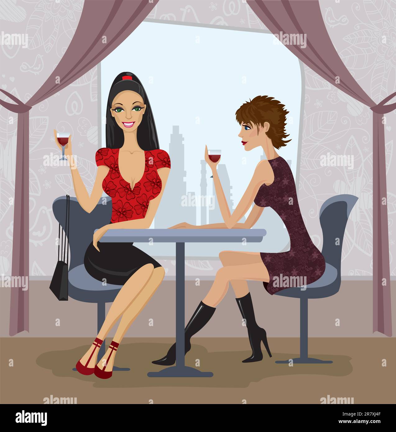 restaurant-zwei-frauen-cartoon-fotos-und-bildmaterial-in-hoher