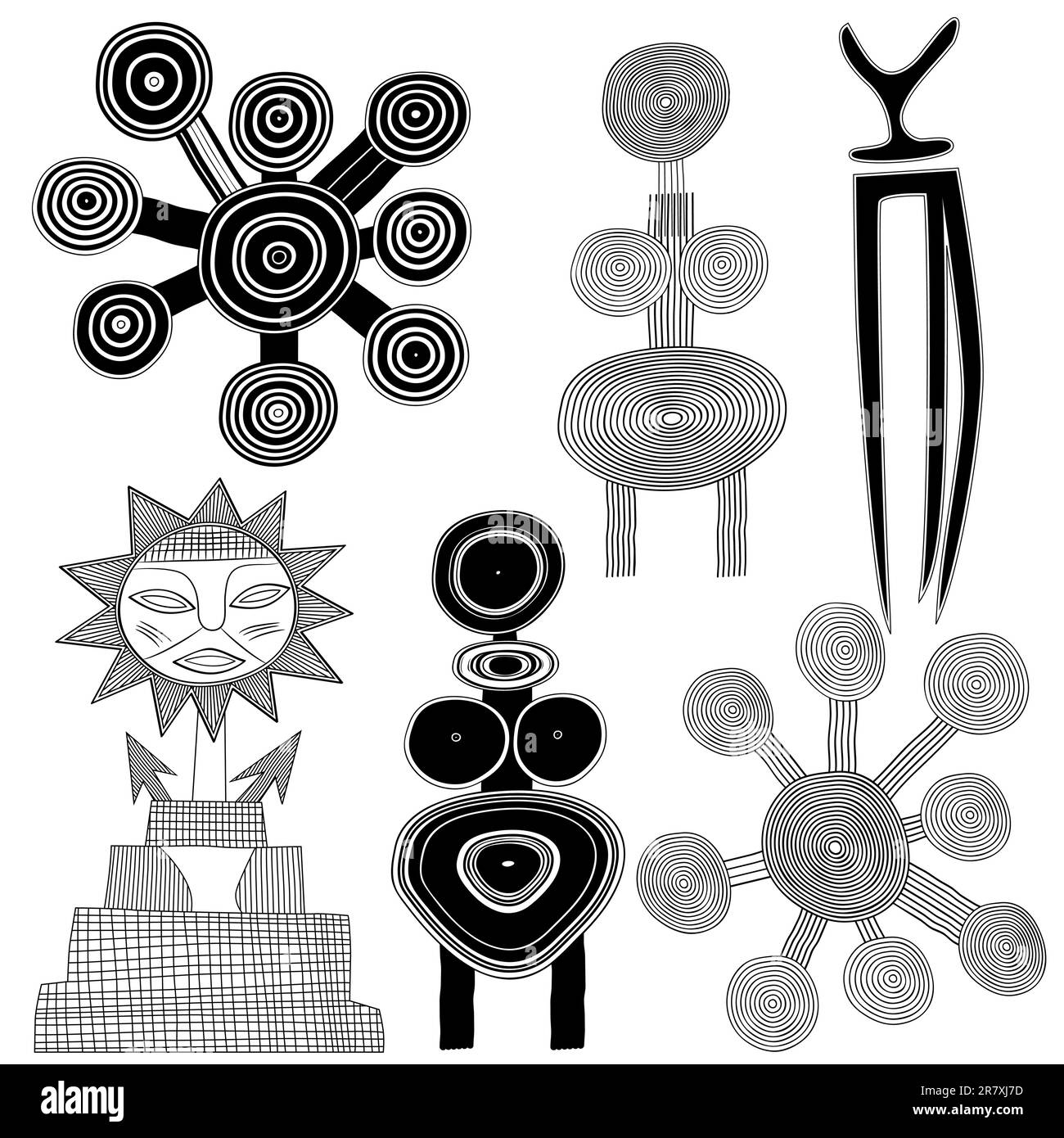 Verschiedene Zeichnungen - primitive Kunst - Höhlenmalerei - Vektor. Diese Datei ist ein Vektor und kann ohne Qualitätsverlust auf jede Größe skaliert werden. Stock Vektor