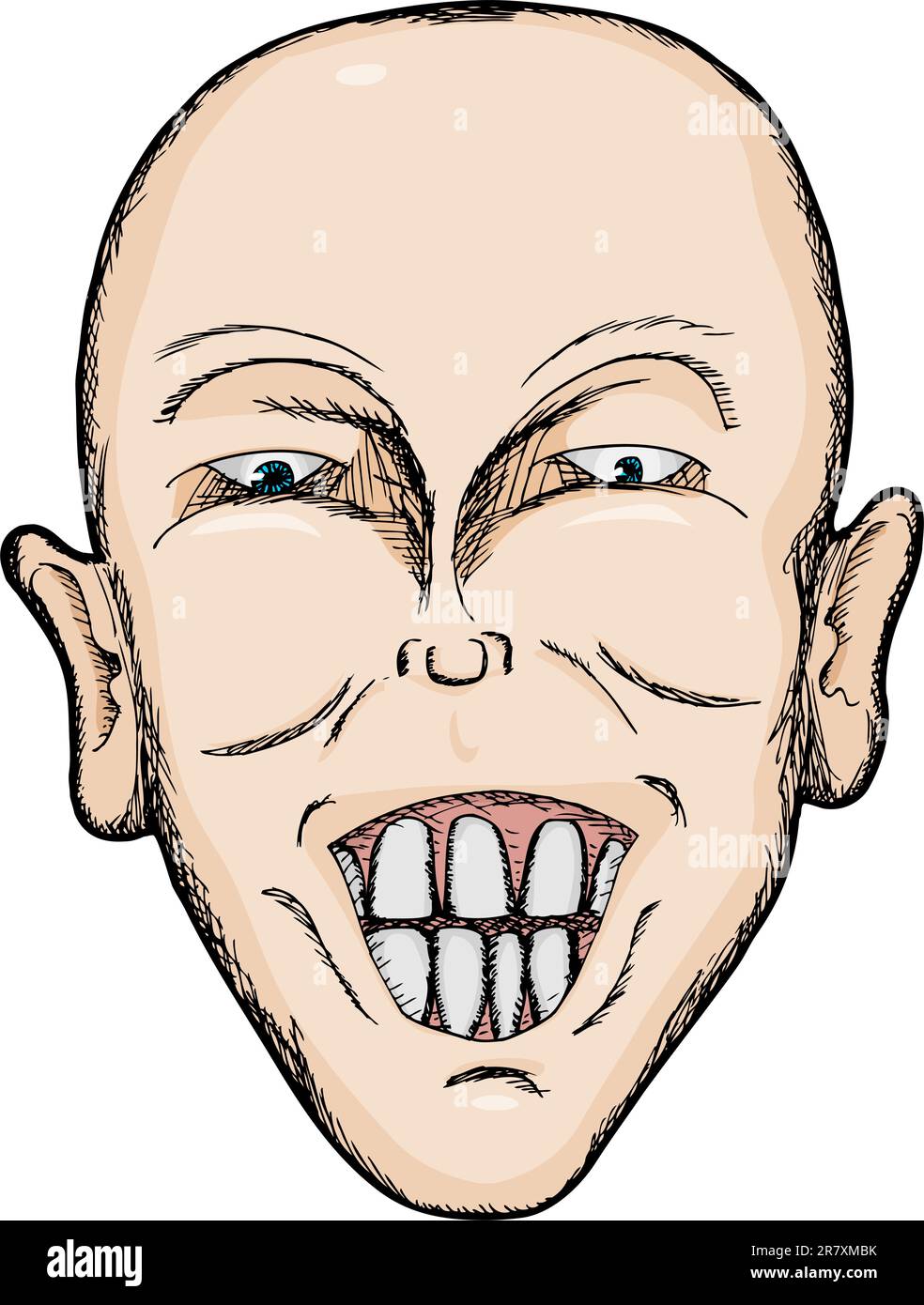 Karikatur des kaukasischen Glatzkopf mit großen Zähnen Stock Vektor