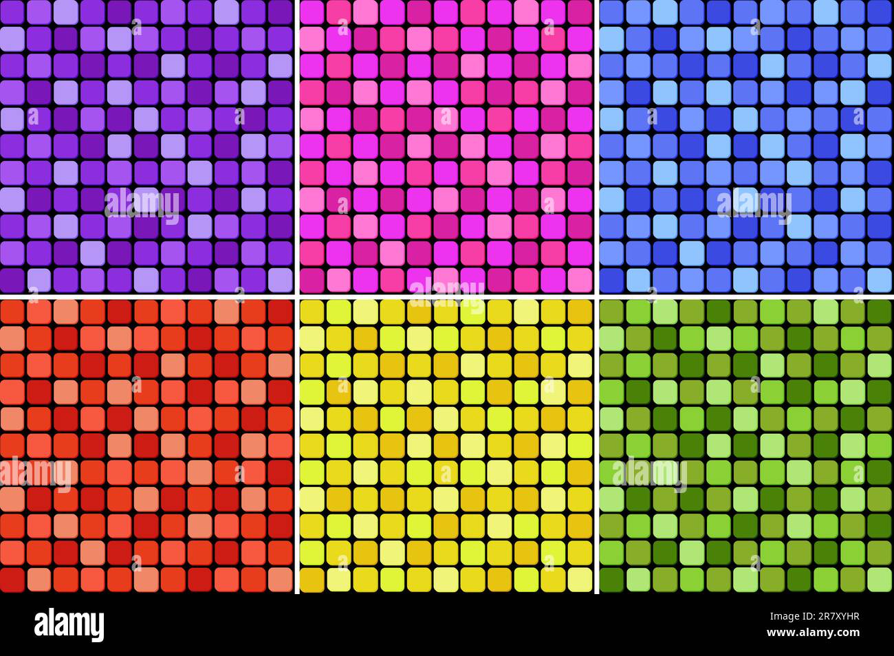 Set mit sechs farbenfrohen nahtlosen Mustern Stock Vektor