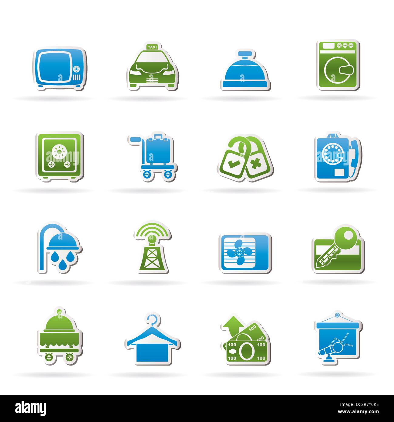 Hotel und Motel Zimmerausstattung Symbole - Vektor Icon Set Stock Vektor