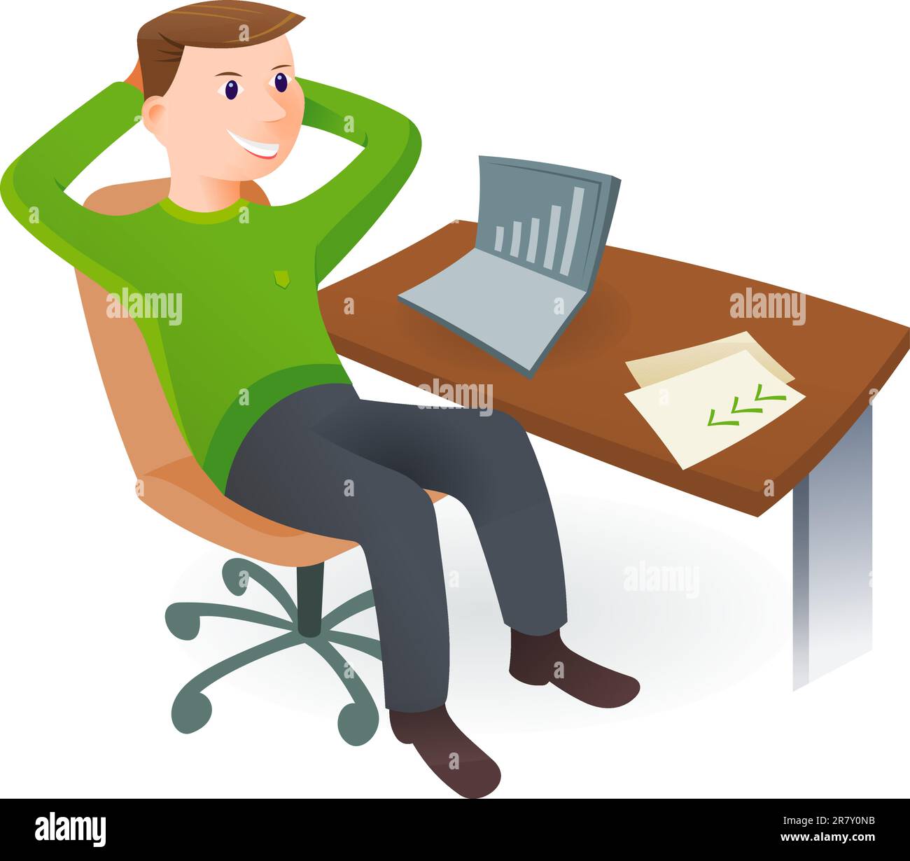 Darstellung eines zufriedenen und glücklichen Geschäftsmannes mit grünem Pullover Stock Vektor