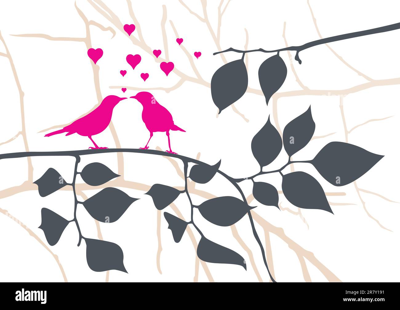 Love Birds on a Tree – Vektordarstellung Stock Vektor