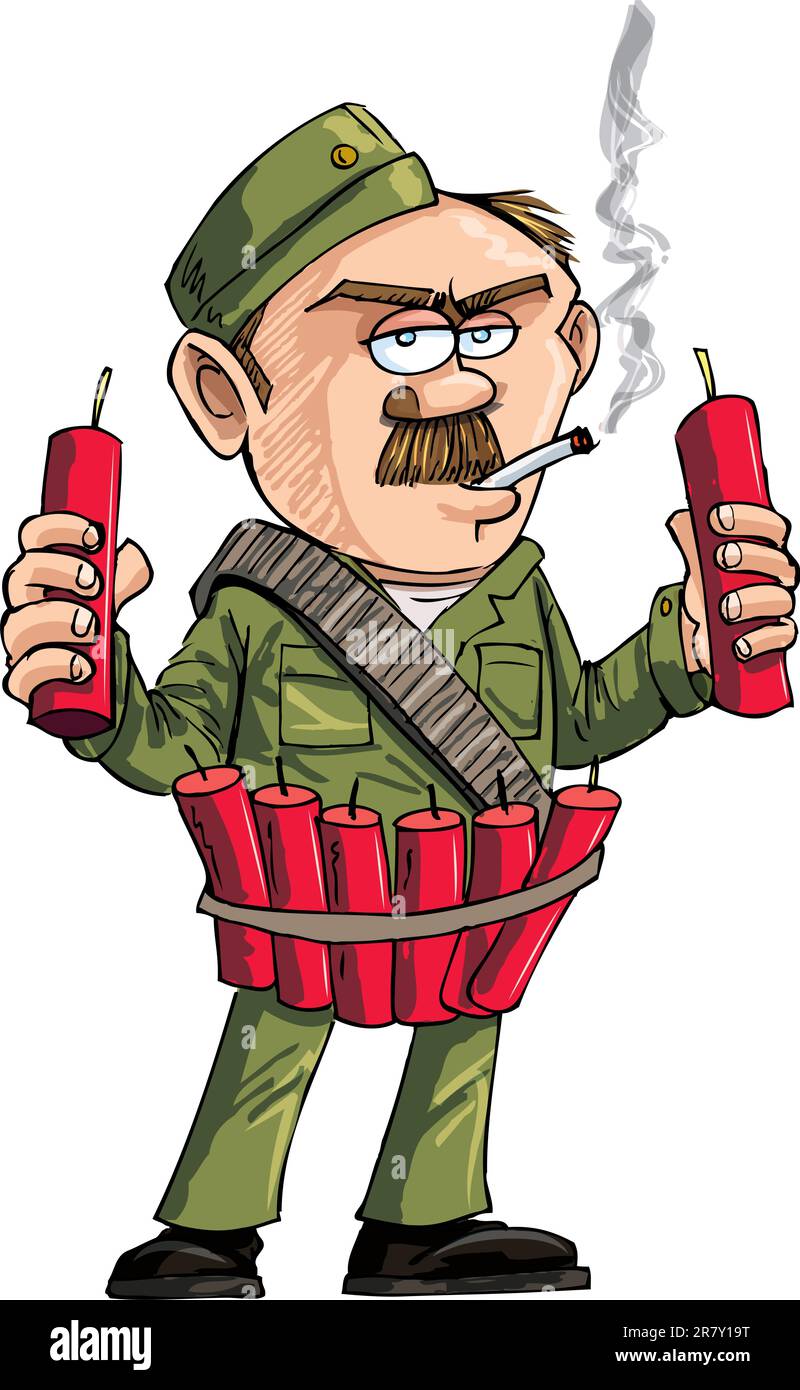 Cartoon Sapper mit Dynamitstäbchen. Isoliert auf weiß Stock Vektor