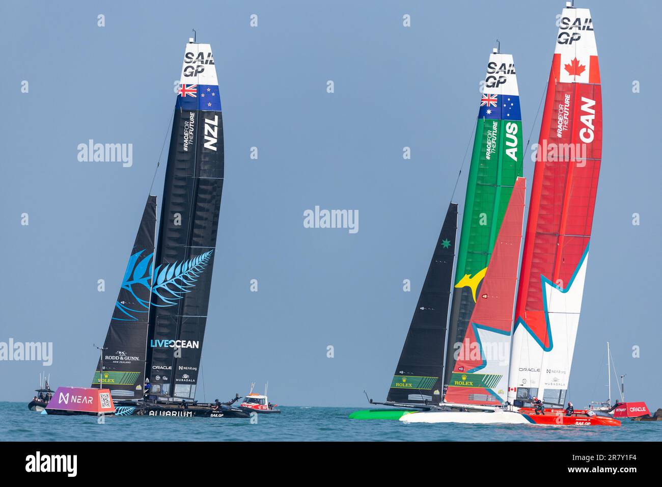 Chicago, USA. 17. Juni 2023. Team Neuseeland, Team Australien und Team Kanada treten am 17. Juni 2023 während der Sail GP Season 4 auf dem Lake Michigan in Chicago, USA, gegeneinander an. Kredit: Vincent Johnson/Xinhua/Alamy Live News Stockfoto