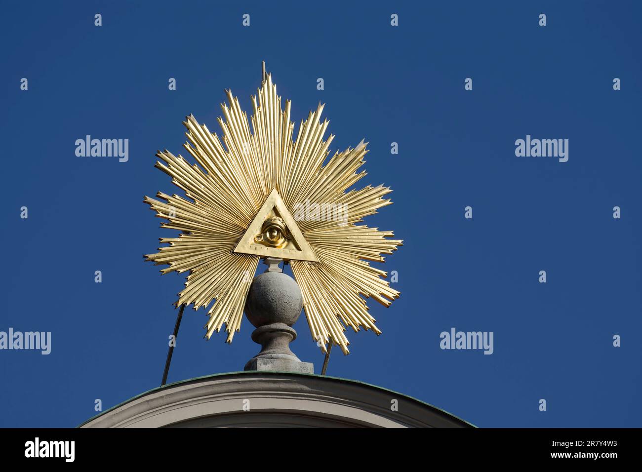 Skulptur, Auge des Gottes des Heiligen Geistes, katholische Pfarrkirche, Viktualienmarkt, München, Oberbayern, Bayern, Deutschland Stockfoto