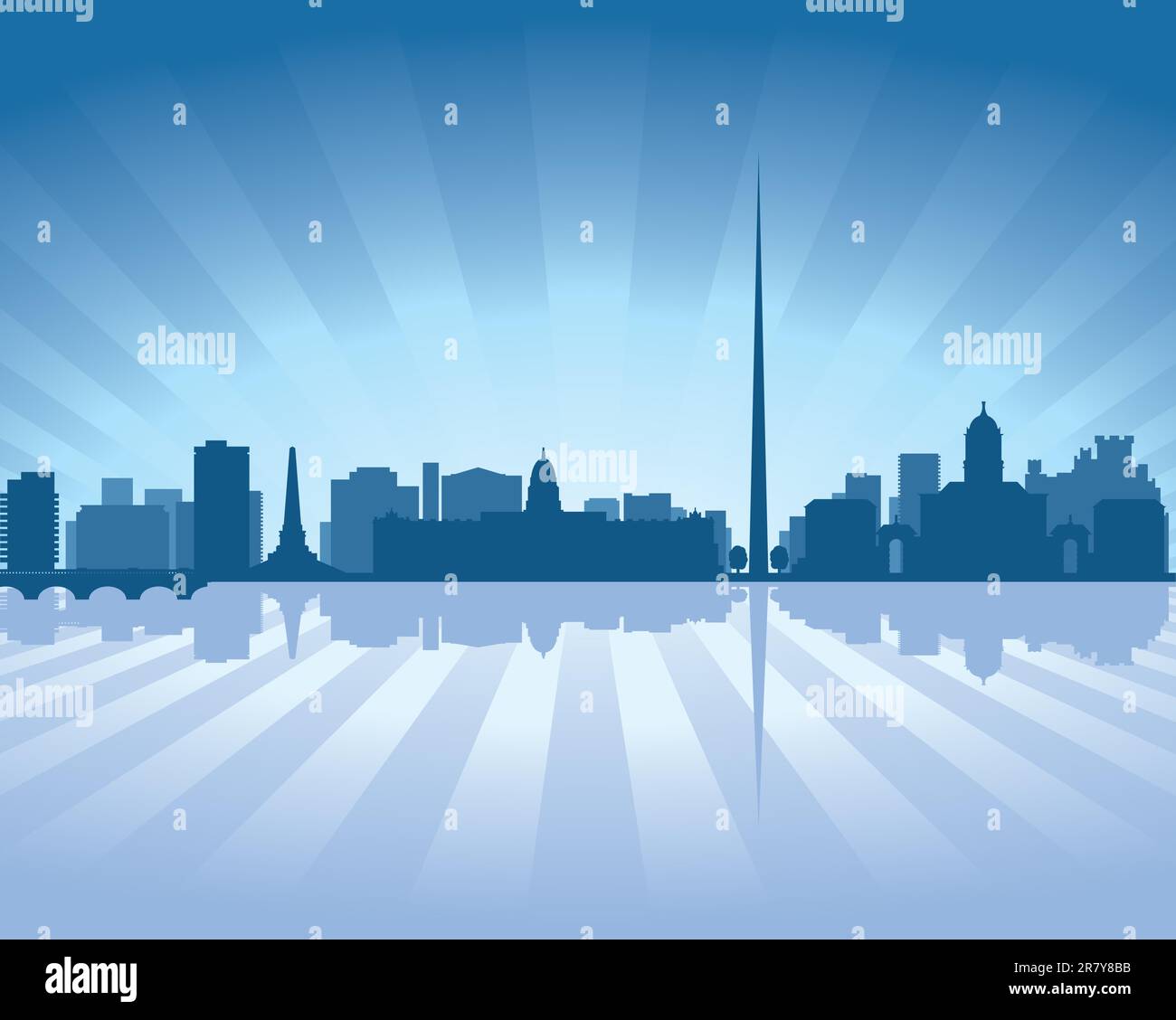 Dublin, Irland skyline Abbildung mit Reflexion im Wasser Stock Vektor