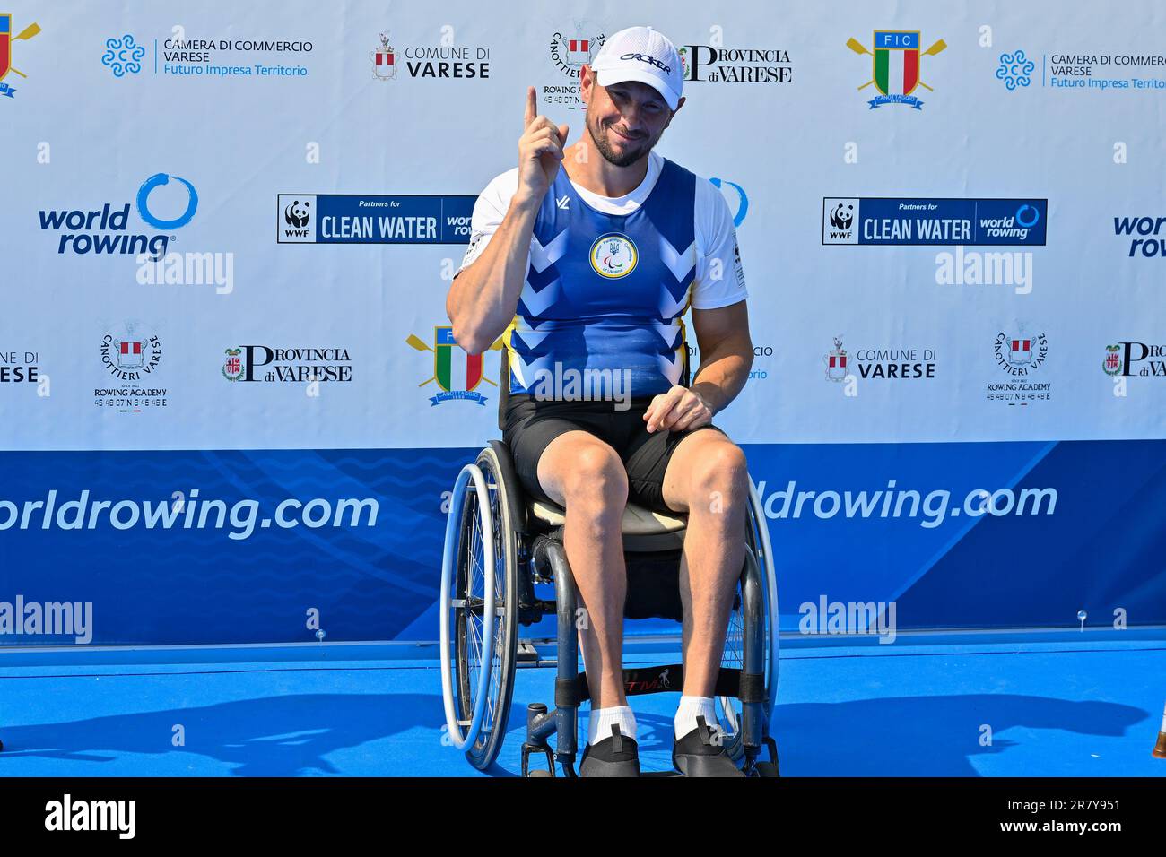 Varese, Italien. 18. Juni 2023. Varese, Varese, Italien, 18. Juni 2023, PR1 Men's Single Sculls Final A: Roman Polianskyi (UKR) 1, klassifiziert während des World Ruwing Cup II 2023 - Canoying Credit: Live Media Publishing Group/Alamy Live News Stockfoto