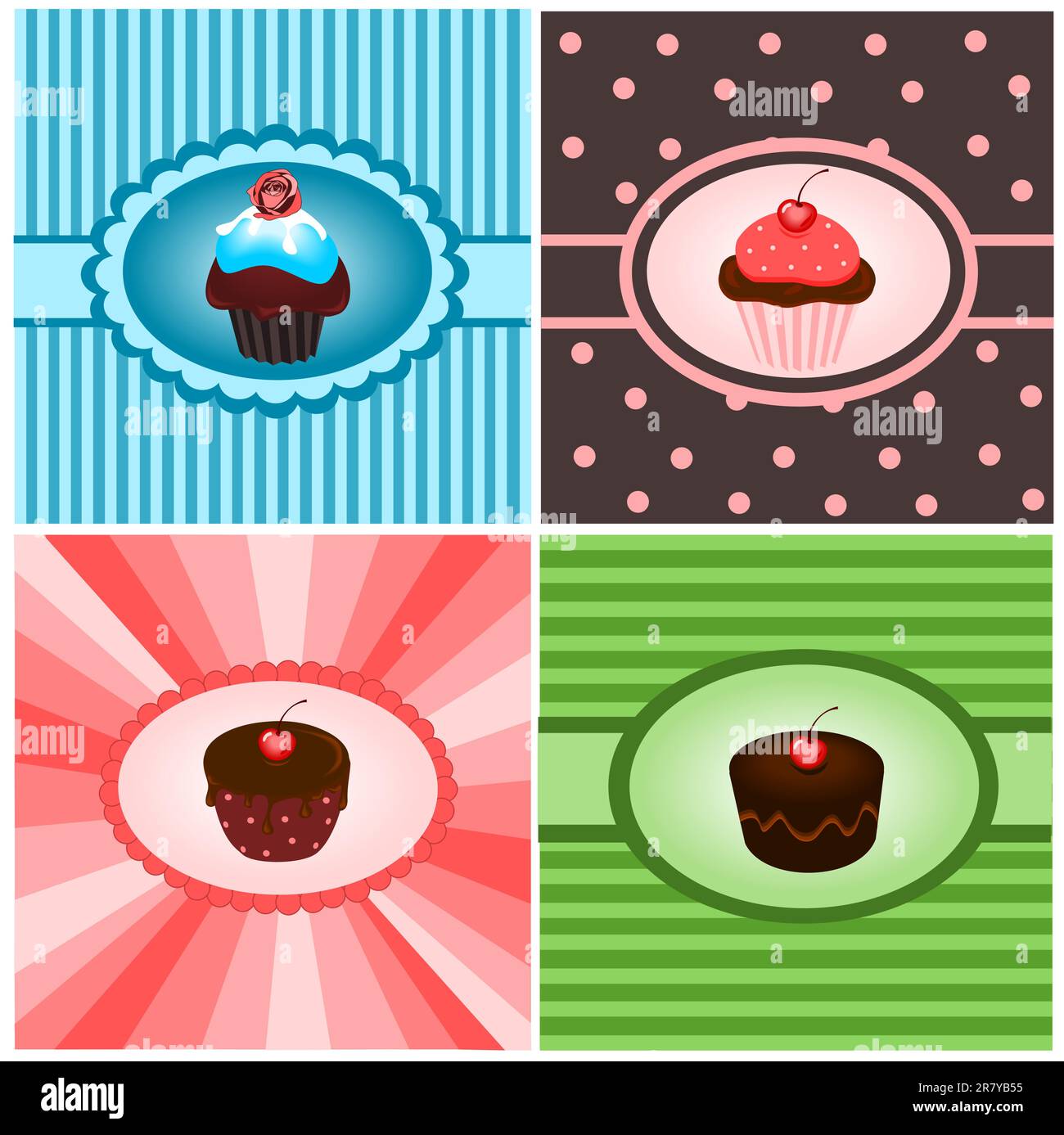Darstellung von vier verschiedenen Jahrgängen mit Cupcakes Stock Vektor