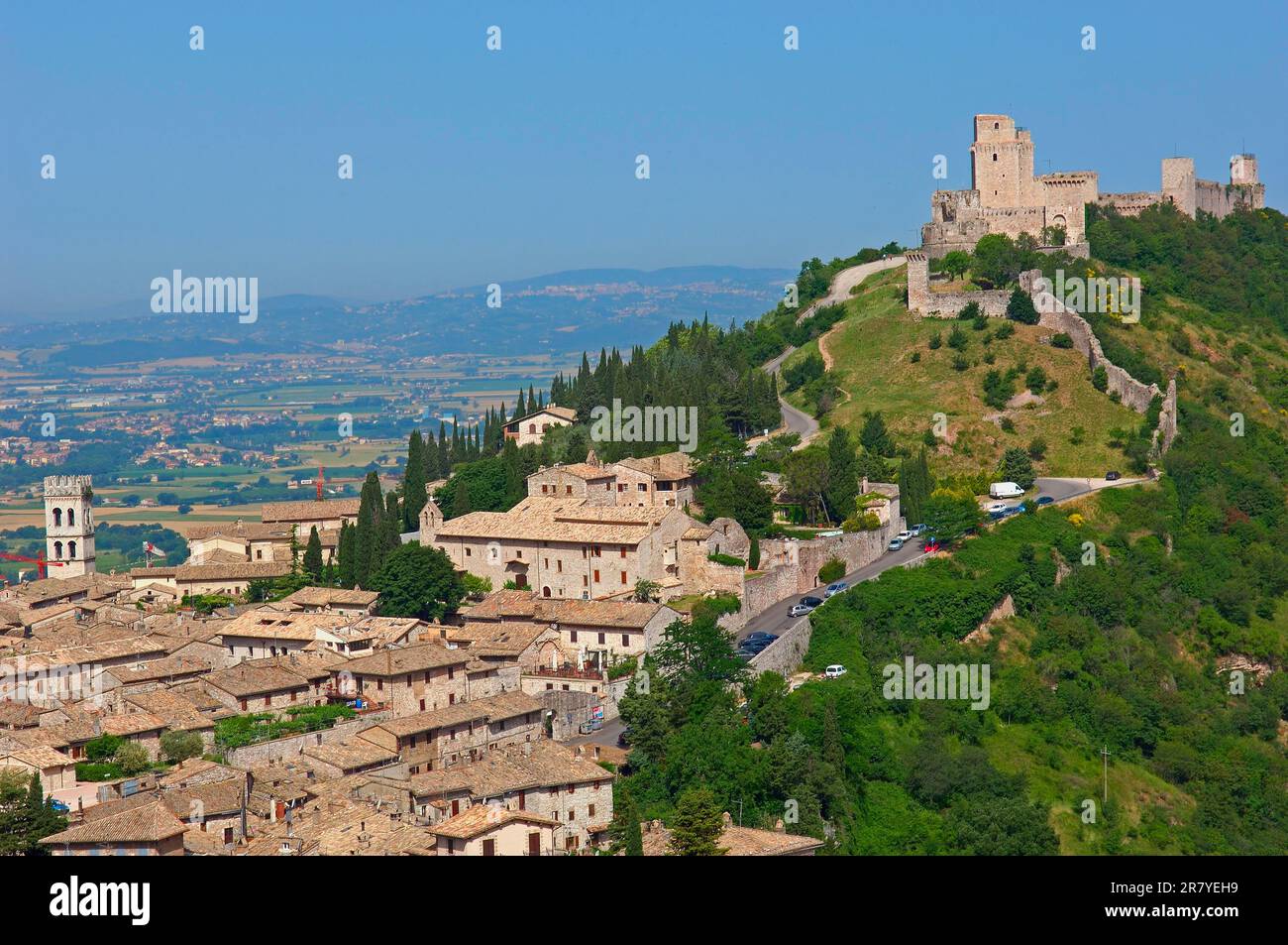 Assisi, Rocca maggiore, Schloss Assisi, UNESCO-Weltkulturerbe, Provinz Perugia, Umbrien, Italien Stockfoto