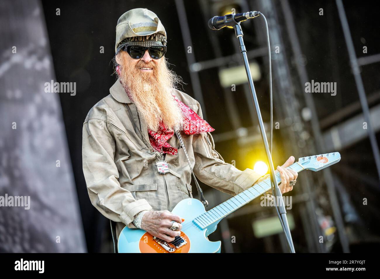 Solvesborg, Schweden. 10., Juni 2023. Billy Gibbons und die BFG führen während des schwedischen Musikfestivals Sweden Rock Festival 2023 in Solvesborg ein Live-Konzert auf. (Foto: Gonzales Photo - Terje Dokken). Stockfoto