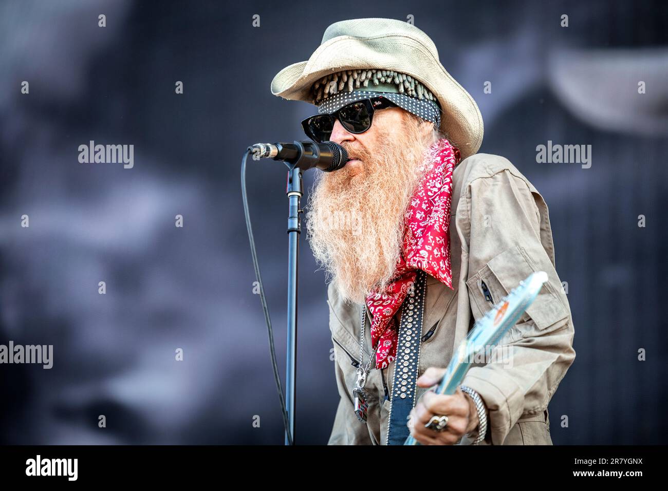Solvesborg, Schweden. 10., Juni 2023. Billy Gibbons und die BFG führen während des schwedischen Musikfestivals Sweden Rock Festival 2023 in Solvesborg ein Live-Konzert auf. (Foto: Gonzales Photo - Terje Dokken). Stockfoto