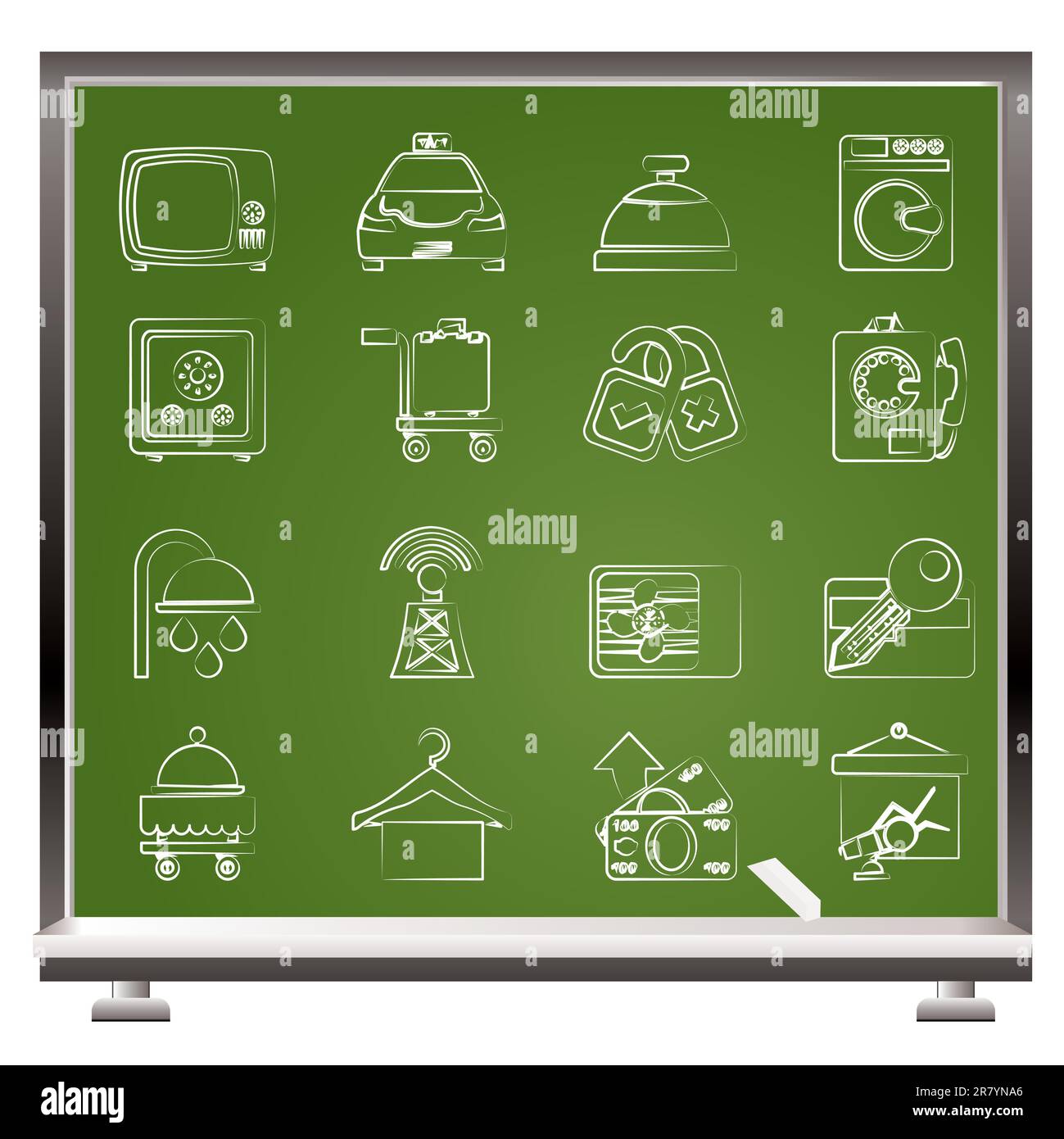 Hotel und Motel Zimmerausstattung Symbole - Vektor Icon Set Stock Vektor