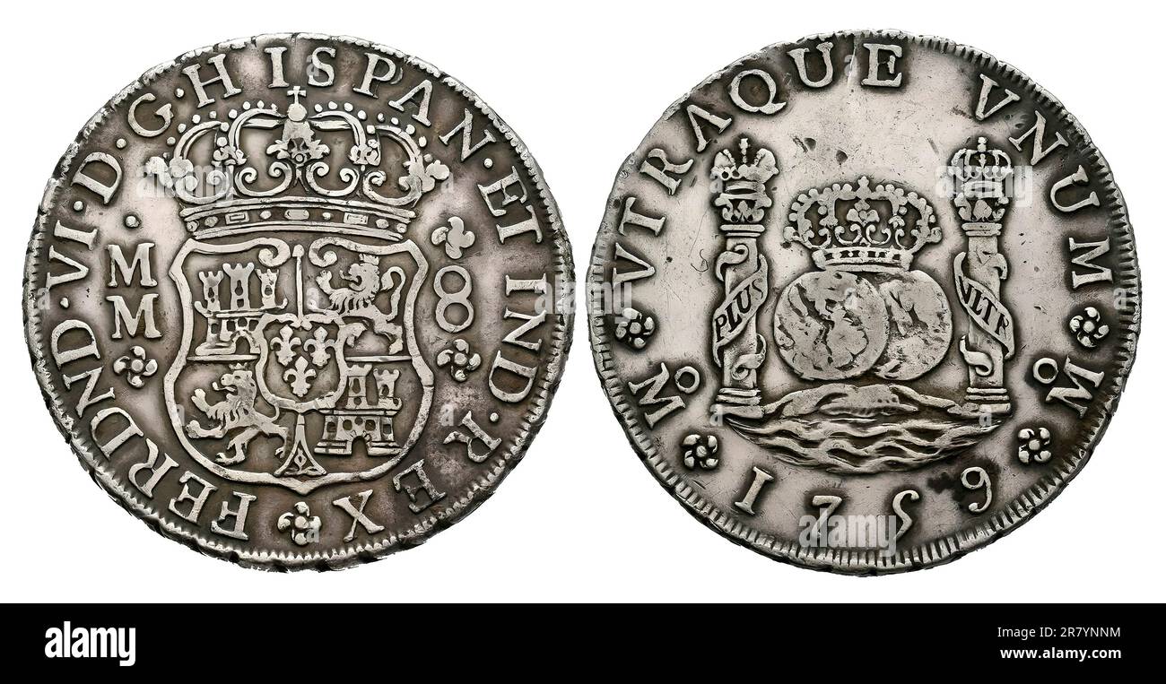 Foto-Münzen Spanien, 8 Reals, 1759, Stockfoto