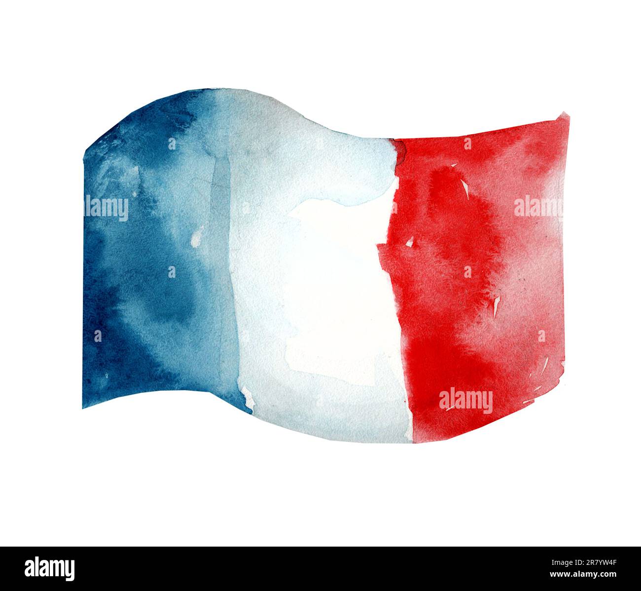 Die Flagge Frankreichs schwenkt. Aquarelldarstellung. Vorlage, Banner
