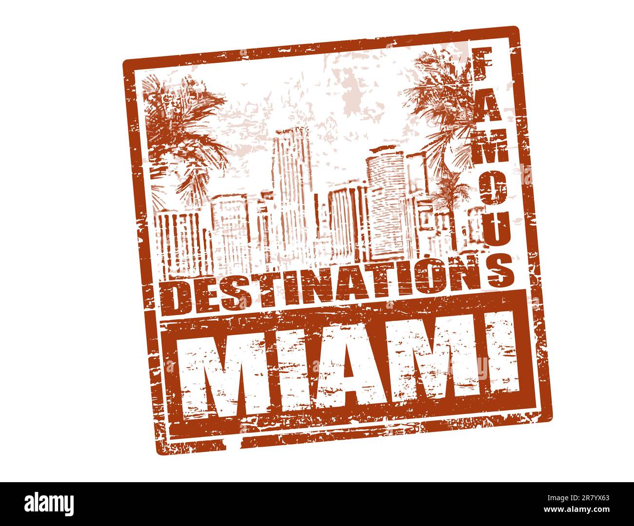 Grunge-Gummistempel mit dem Text berühmte Ziele Miami innen, Vektorgrafik Stock Vektor