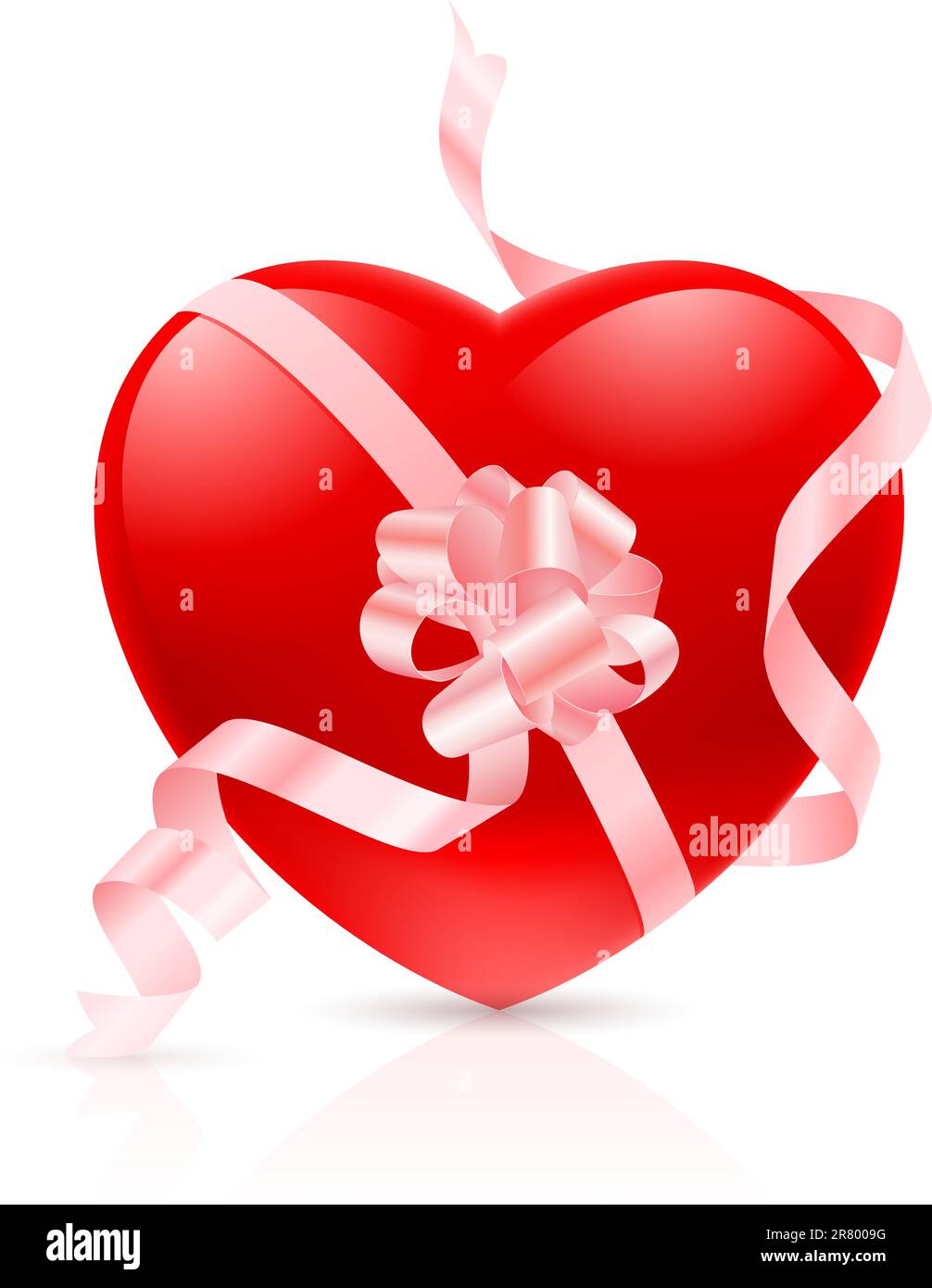 Eine lebendige rotes Herz, verbunden mit einer rosa Schleife in ein Symbol der Liebe Stock Vektor