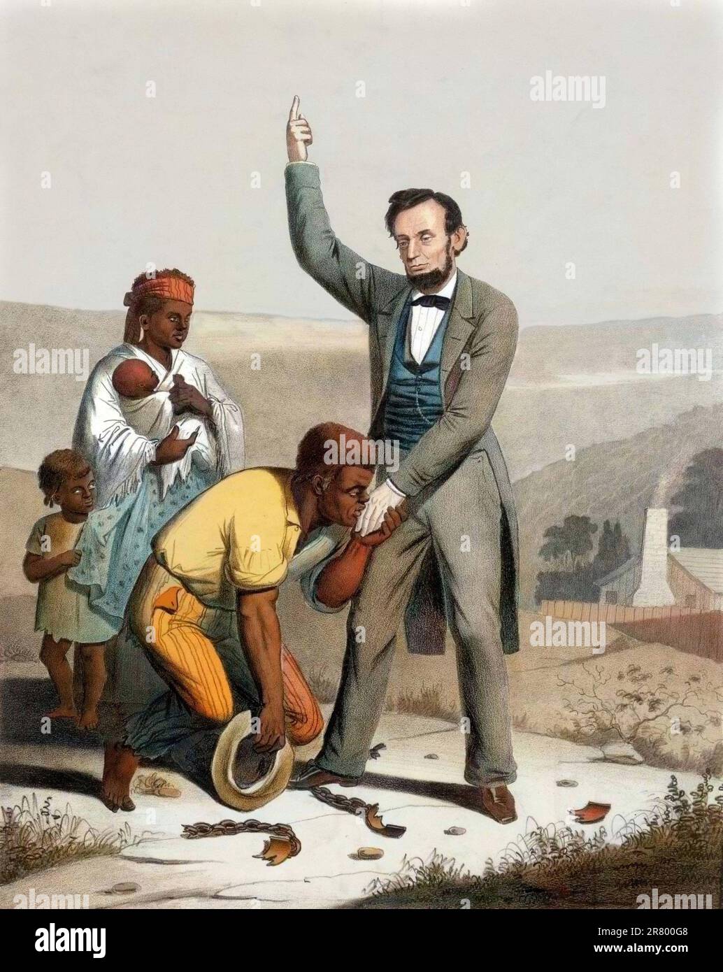Le President des Etats Unis Abraham Lincoln (1809-1865) Proklame l'Emancipation des esclaves des Etats du sud le 22/09/1862. Lithographie Stockfoto