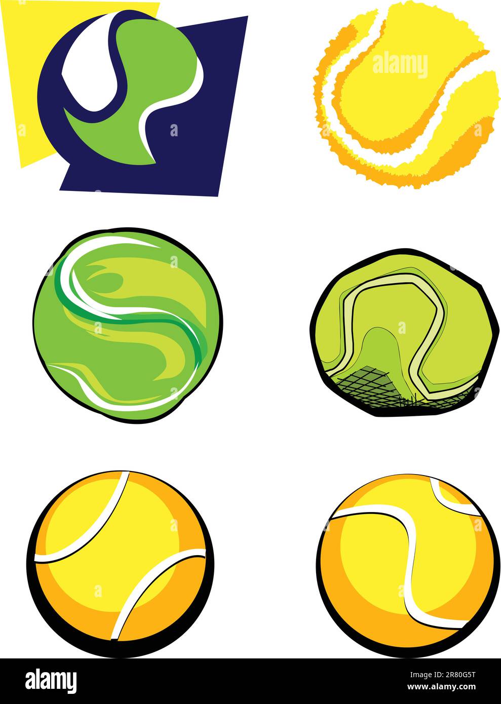 Vektorgruppe der sechs Tennisball-Illustrationen Stock Vektor