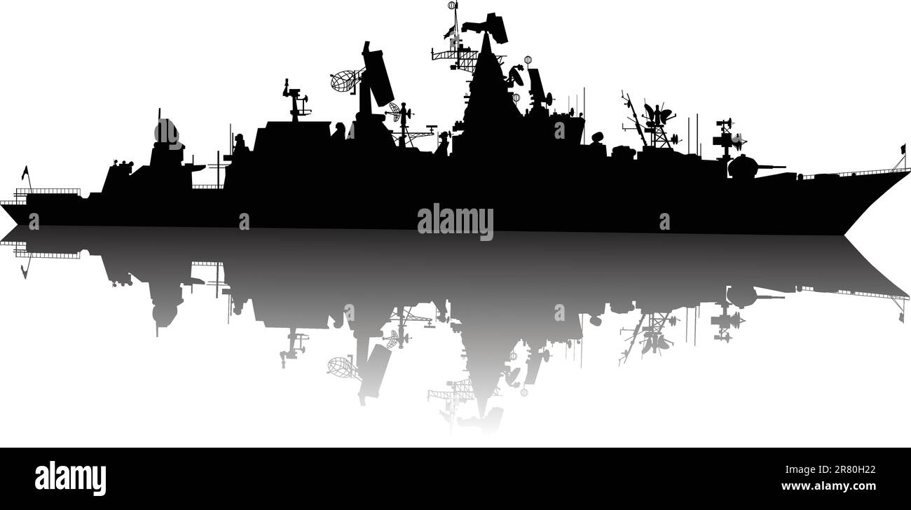 Silhouette des sowjetischen (russischen) gesteuerten Raketenkreuzers. Vektor auf separaten Ebenen Stock Vektor