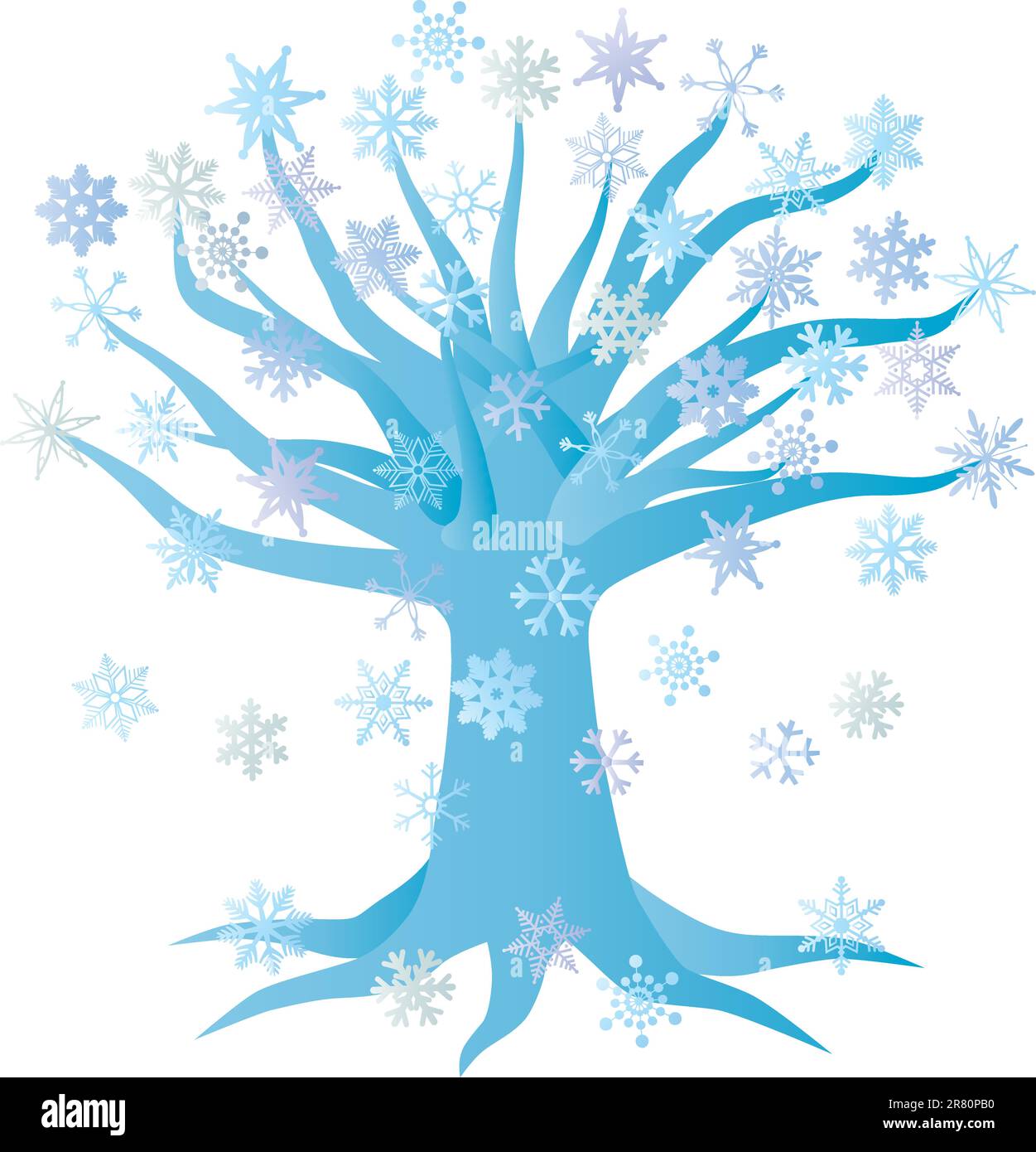 Winter-Weihnachtsbaum mit Schneeflocken-Illustration, Isolated on White Background Stock Vektor