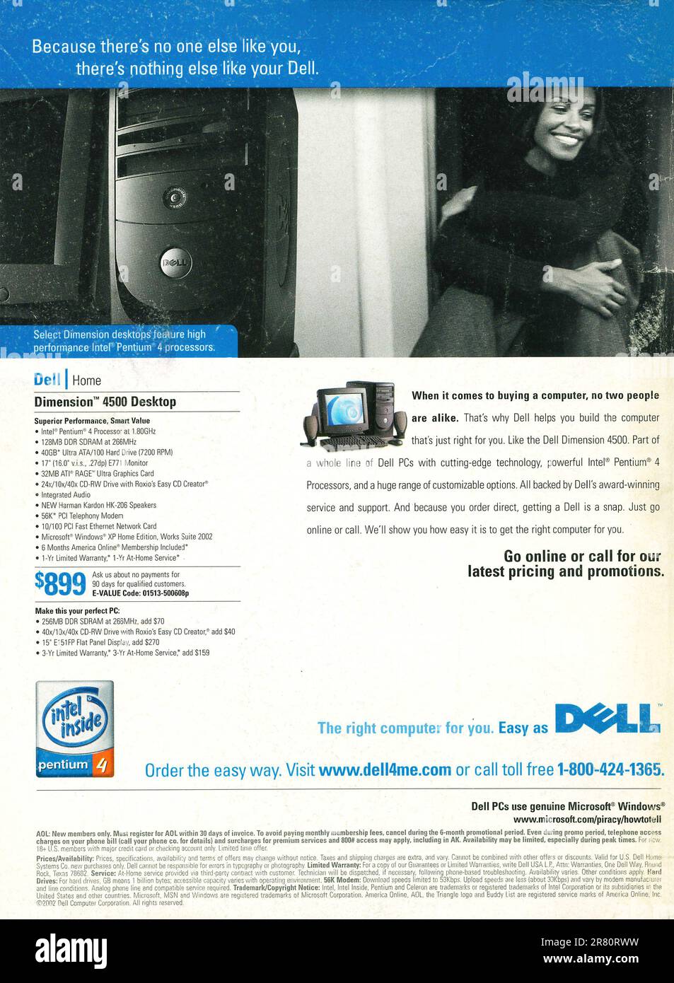 ANZEIGE FÜR DELL Desktop-Computer mit Intel Pentium 4 Prozessor in einer Zeitschrift vom Juni 2002 Stockfoto