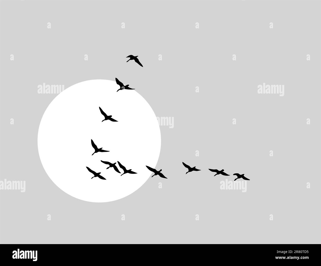 Silhouette fliegender Enten auf solarem Hintergrund, Vektordarstellung Stock Vektor
