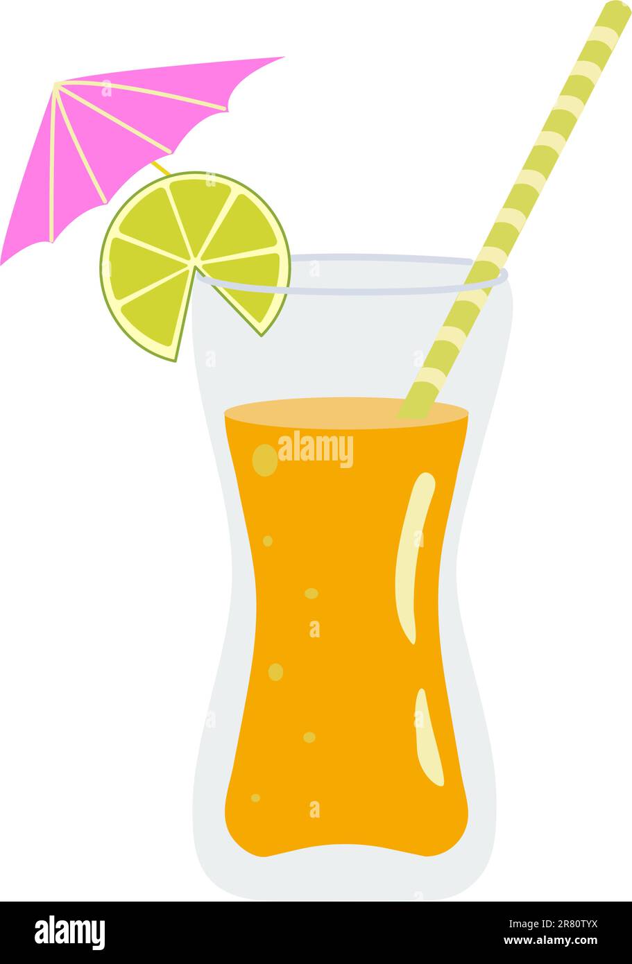 Graphisches Vektorbild von Orangensaft in einem Glas mit Strohhalm. Stock Vektor