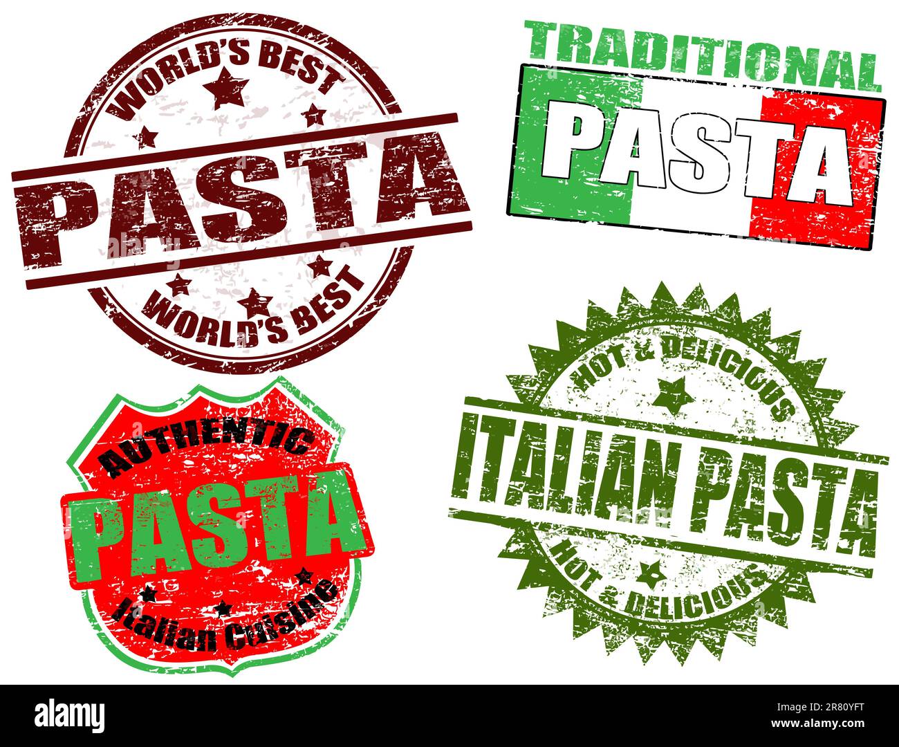 Ein Satz Stempel aus Grunge-Gummi mit dem Wort „Pasta“, Vektorgrafik Stock Vektor