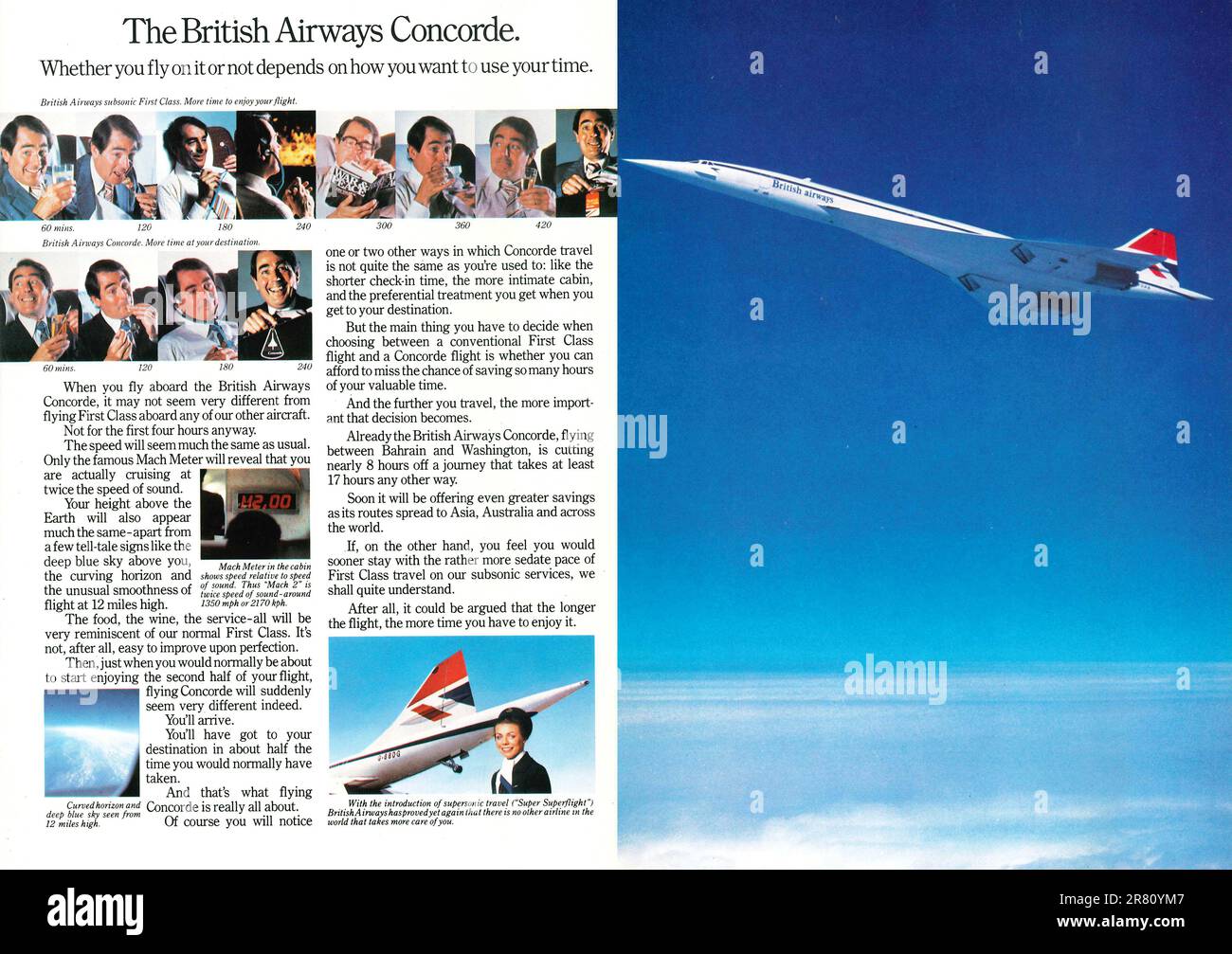 British Airways Concorde Werbeanzeige in einem Magazin 1977 Stockfoto