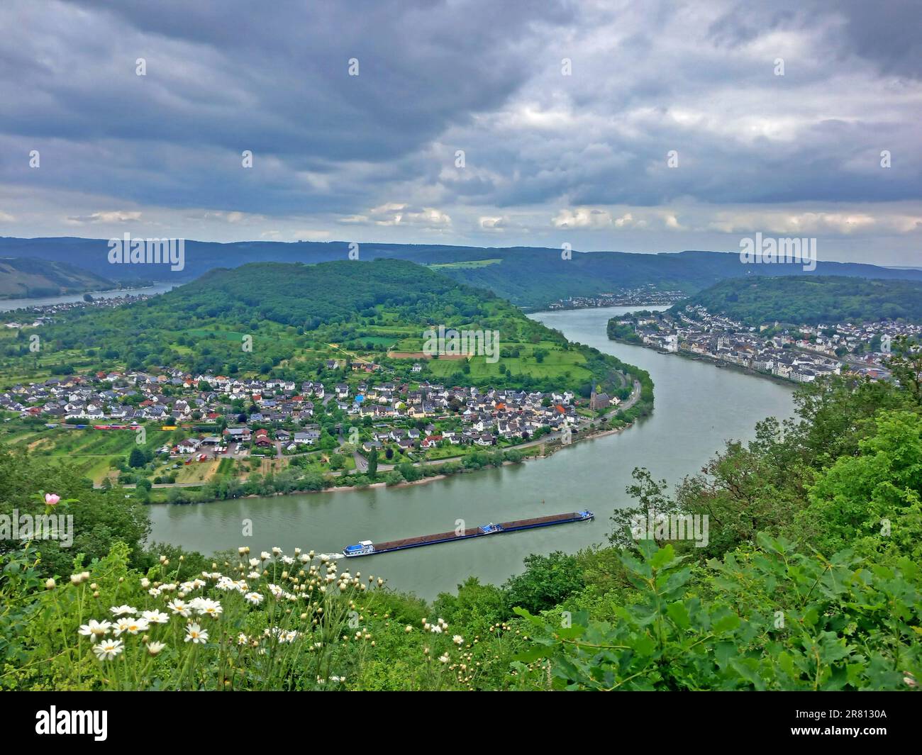 Luftaufnahme auf den Rhein bei Boppard, Deutschland Stockfoto