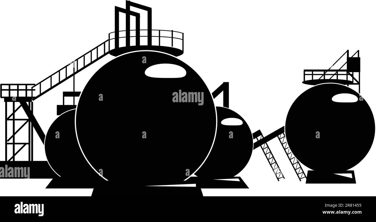 Industrielle Verarbeitung eines Lagertanks. Vektordarstellung. Stock Vektor