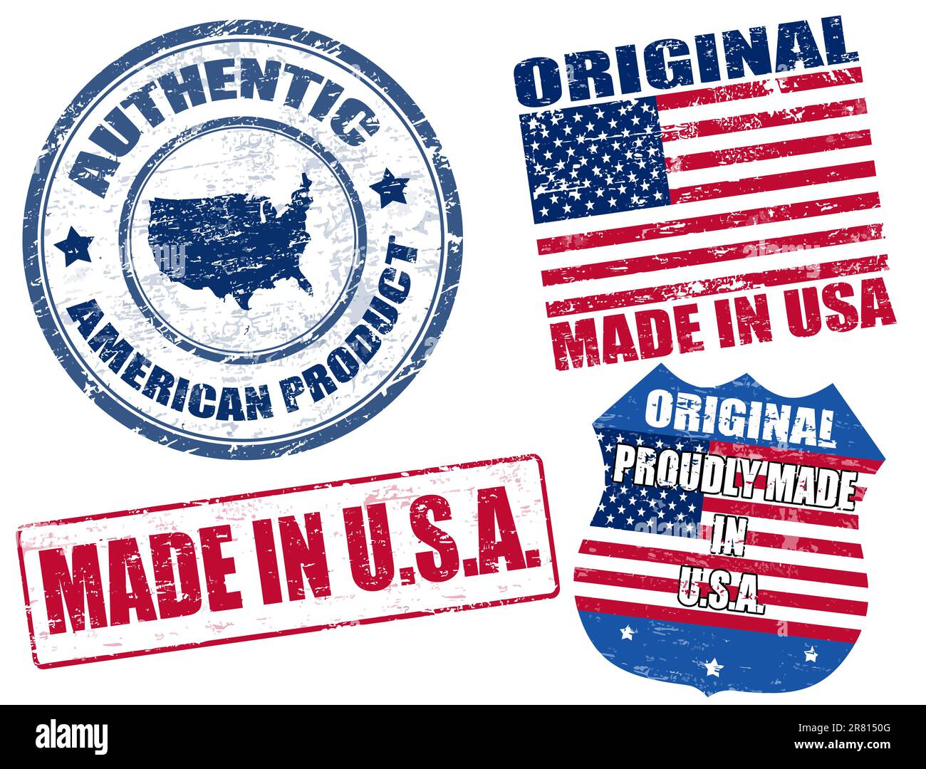 Satz Stempel aus Grunge-Gummi mit Text „Made in USA“ innen, Vektorgrafik Stock Vektor