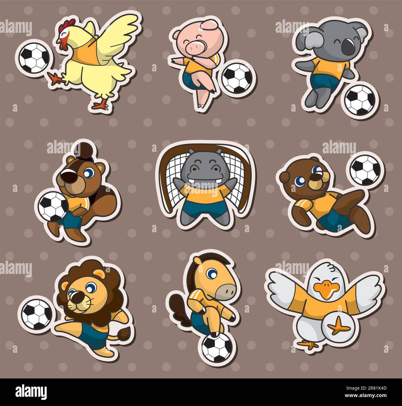 Zeichentrickfilme, Tierfußballspieler-Aufkleber Stock Vektor