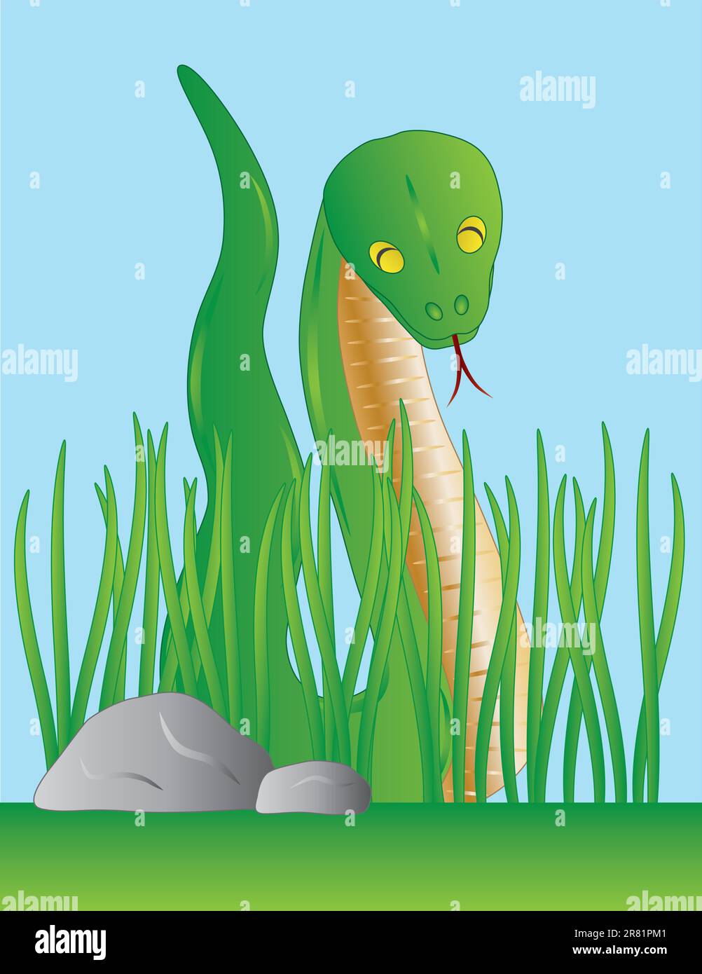 Glitschige grüne Schlange unter Grass Illustration Stock Vektor