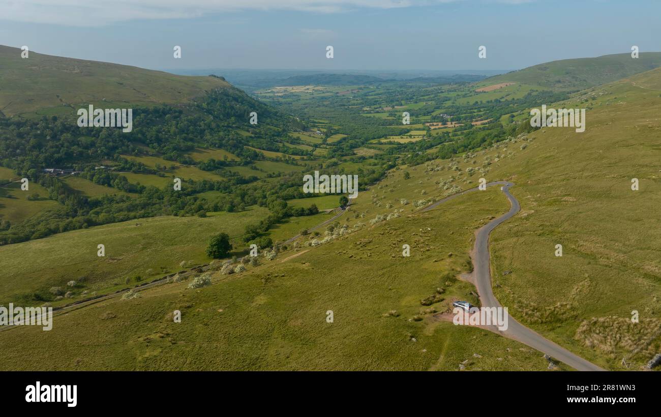 Der Abschnitt der Brecon Beacons Road von Heol Senni und Ystradfellte, bekannt als Devil's Elbow, beliebt bei Radfahrern und Wanderer in South Wales UK Stockfoto