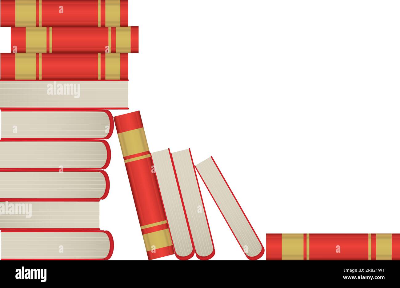 Bücherstapel in rotem Umschlag auf weißem Hintergrund Stock Vektor