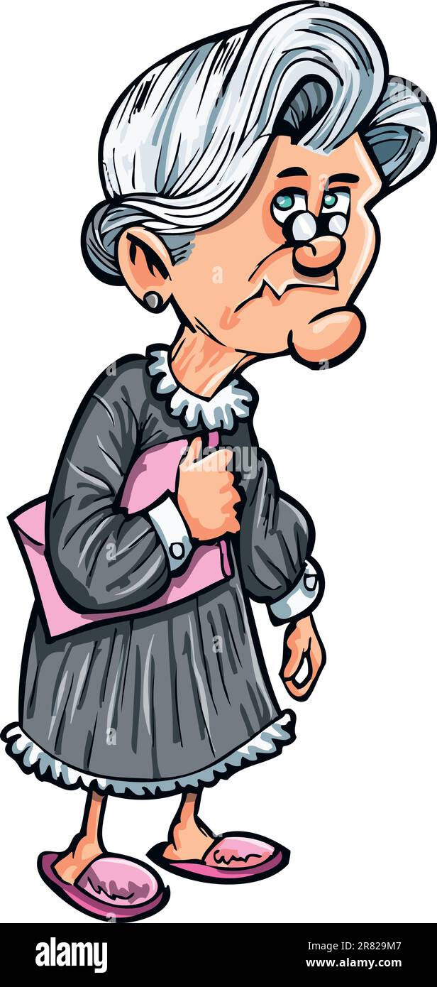 Cartoon alte Dame mit Handtasche. Isoliert auf weiß Stock Vektor