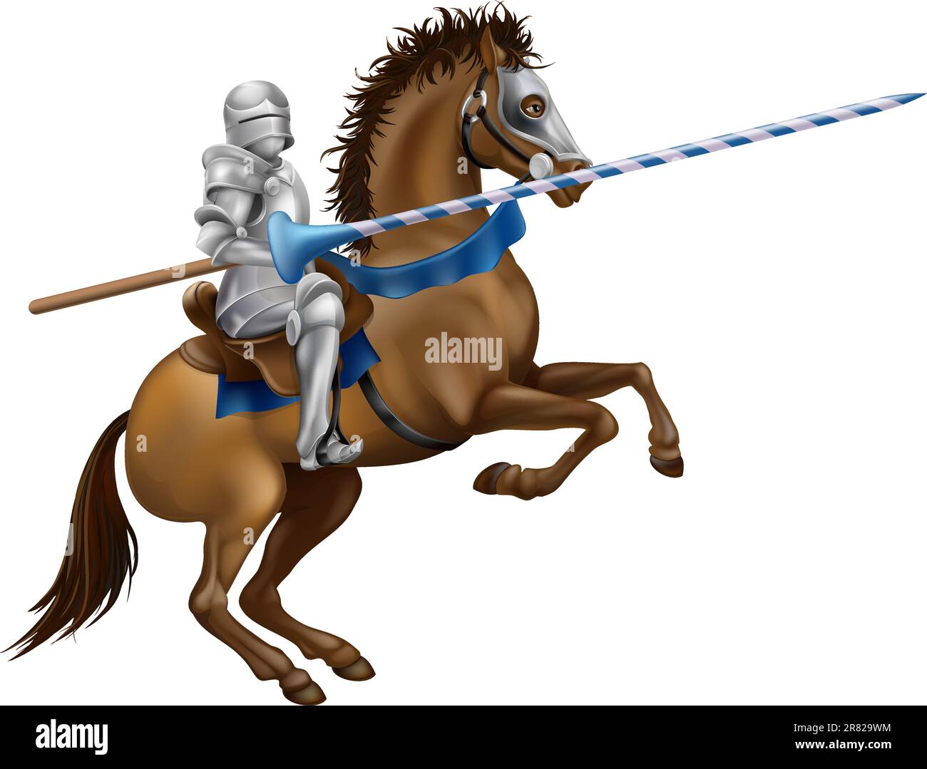 Zeichnung von einem Ritterturniere Ritter in Rüstung auf dem Pferderücken. Stock Vektor
