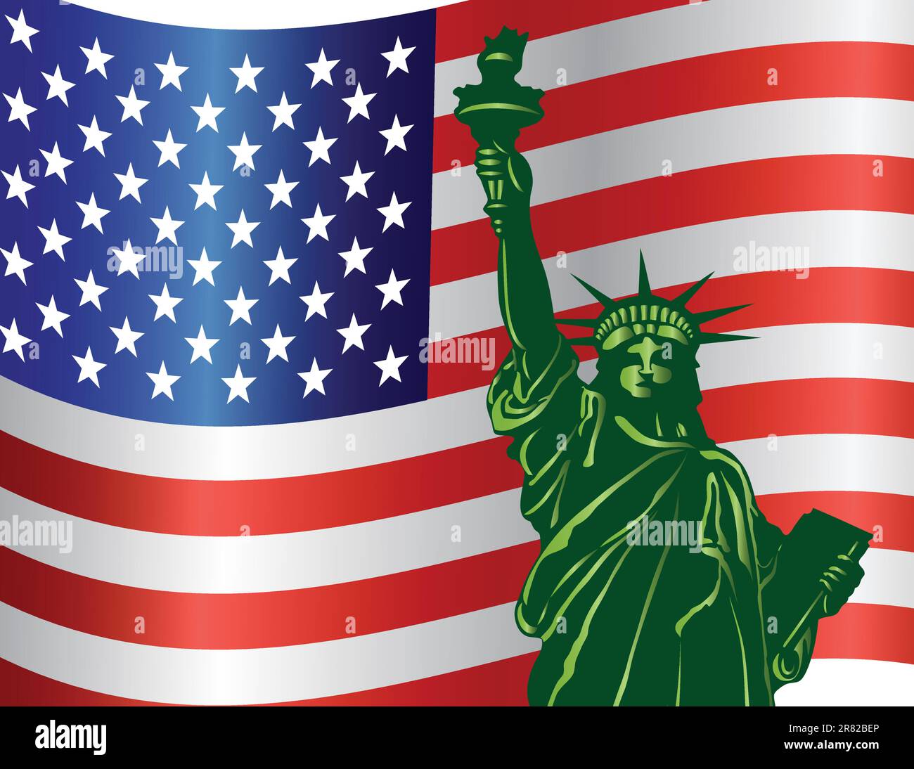 Fourth Of July Unabhängigkeitstag Freiheitsstatue mit USA amerikanische Flagge Illustration Stock Vektor