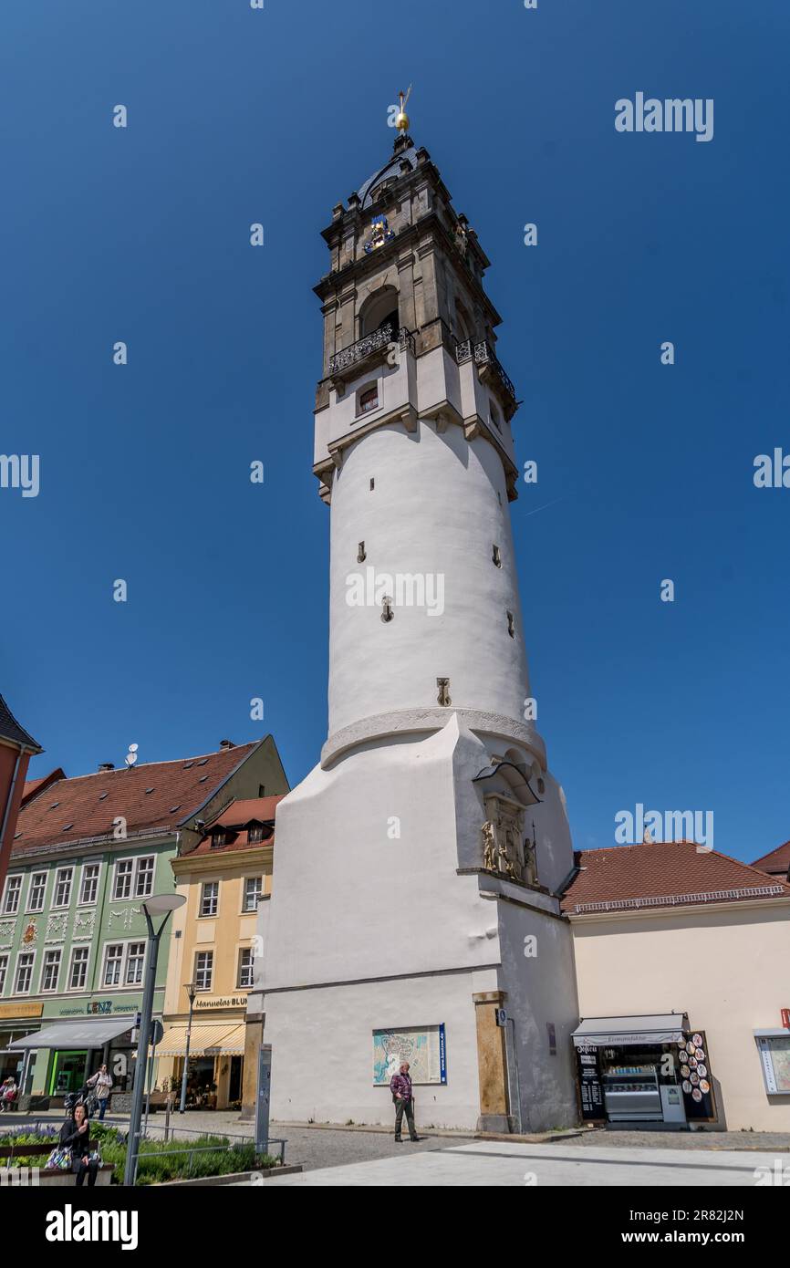 Luftaufnahme von Verteidigungstürmen und mittelalterlichen Festungen im historischen Bautzen-Sachsen-Deutschland Stockfoto