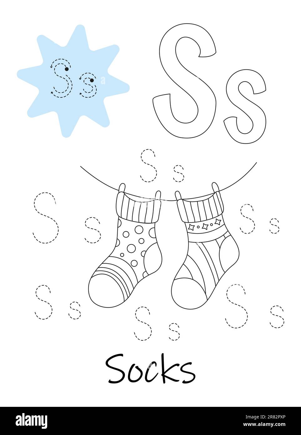 Malbuch - Copybook für Kinder. Buchstabe S Stock Vektor