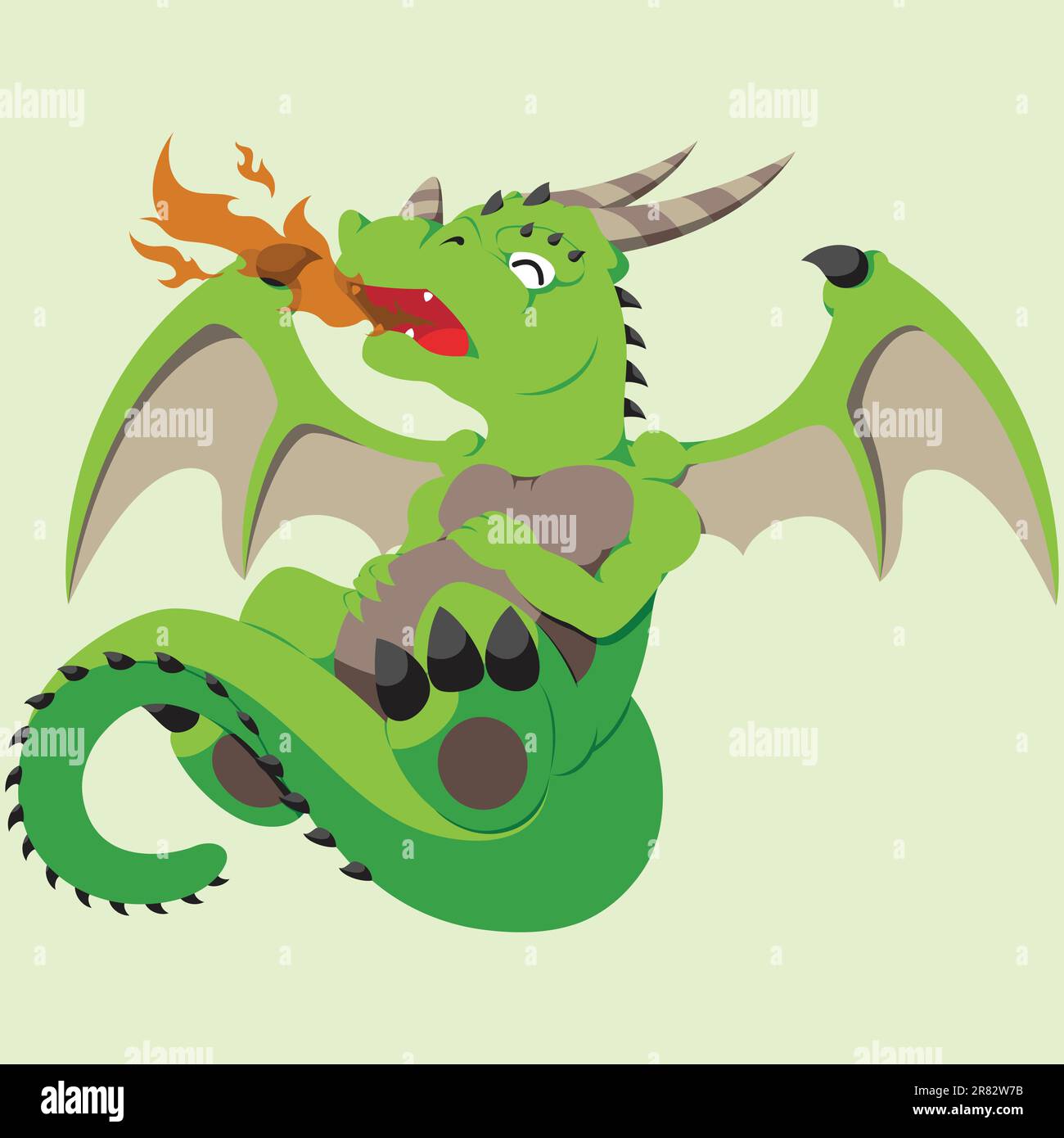 Ein süßer Vektorbaby-Drache, der zum ersten Mal Feuer atmet. Stock Vektor